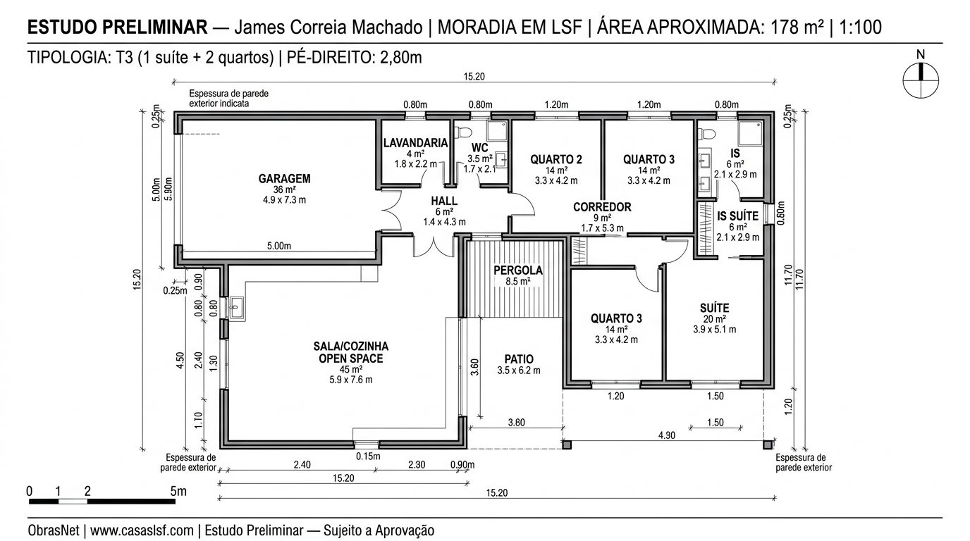 Planta 2D técnica — T3 178m² Chave na Mão opção B
