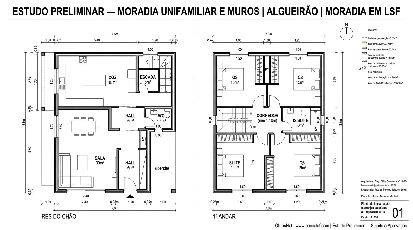 Planta 2D técnica — T3 150m² Chave na Mão opção B