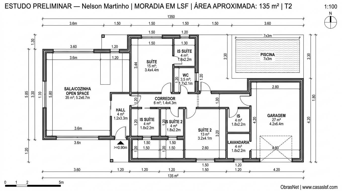Planta 2D técnica — T2 135m² Chave na Mão opção B