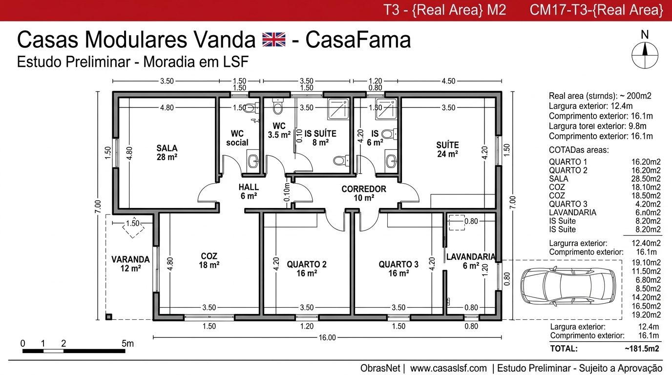 Planta 2D técnica — T3 200m² Chave na Mão opção B
