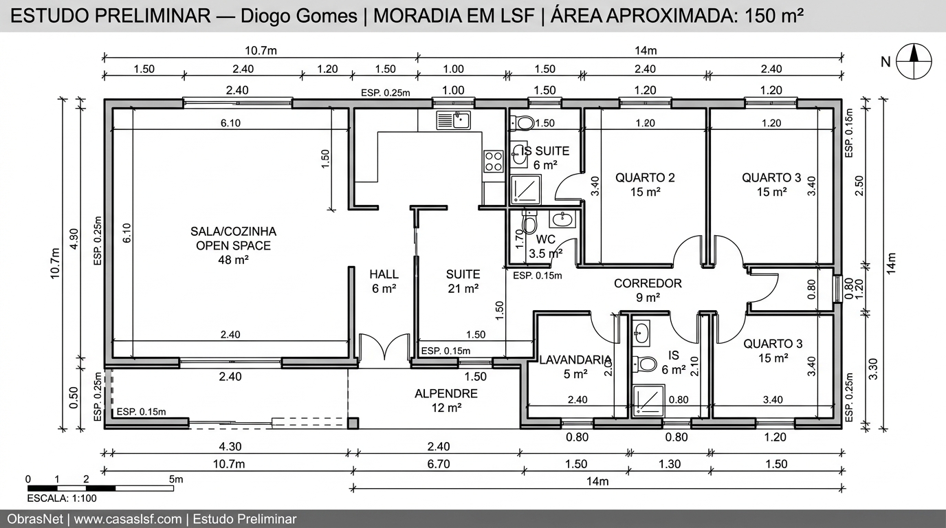 Planta 2D técnica — T3 150m² Chave na Mão opção B
