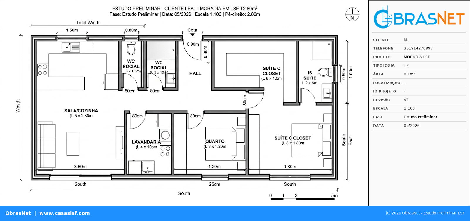 Planta T2 80m²