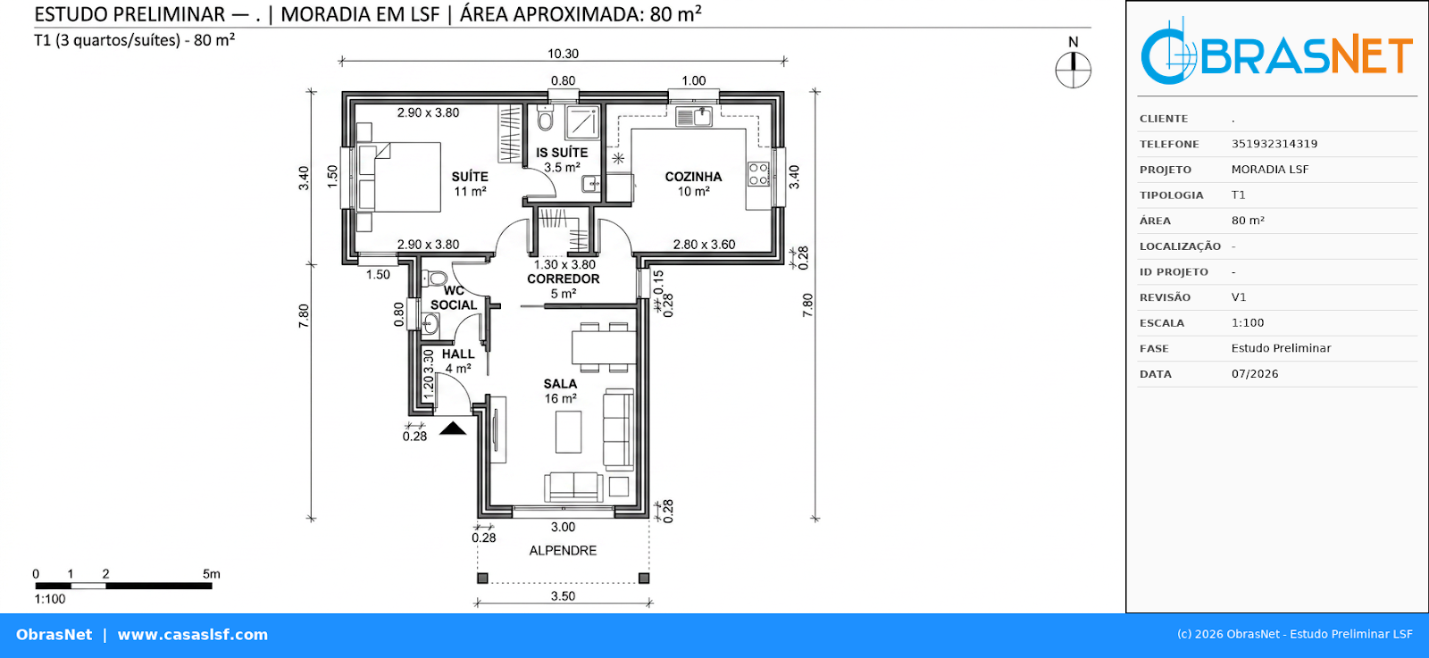Planta T1 80m²